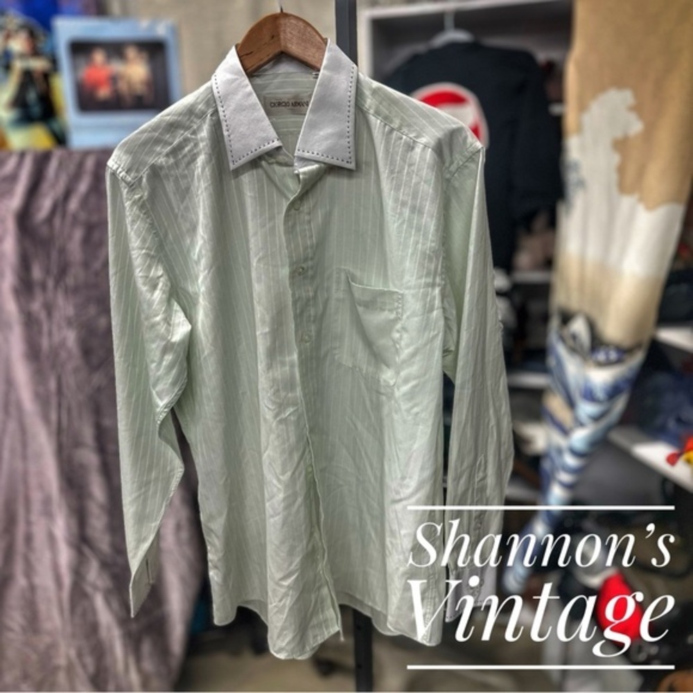 Giorgio Armani sz 16 - 40 White Stripe button dress shirt A30